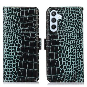 For Samsung Galaxy A54 5G Crocodile Texture Phone Case Genuine Cowhide Leather Wallet Stand RFID Blocking Anti-drop Cover