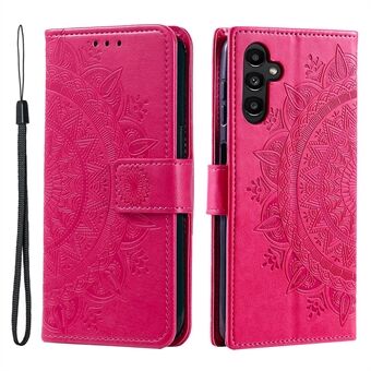 For Samsung Galaxy A54 5G Imprinted Mandala Flower Folding Stand Case PU Leather Wallet Magnetic Flip Phone Cover with Strap