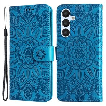 For Samsung Galaxy A54 5G Imprinted Sunflower Anti-scratch PU Leather Phone Case Stand Wallet Cover with Wrist Strap