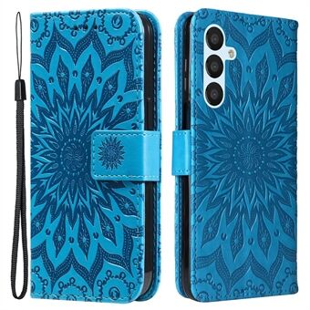 KT Imprinting Flower Series-1 for Samsung Galaxy A54 5G Anti-fall Flip Leather Wallet Case Imprinted Sunflower Stand Magnetic Phone Cover with Strap