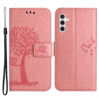 For Samsung Galaxy A54 5G Imprinted Owl Tree Pattern Magnetic Clasp Cover PU Leather Wallet Stand Phone Case