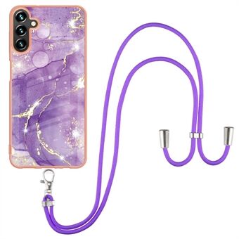 For Samsung Galaxy A54 5G YB IMD Series-9 Marble Pattern Shock-absorbing Phone Case IMD Electroplating Frame TPU Protective Cover with Lanyard