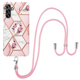 For Samsung Galaxy A54 5G YB IMD Series-4 IMD IML Electroplating Frame Phone Case Marble Flower Pattern Soft TPU Back Protector Protective Cover with Lanyard