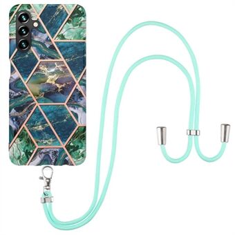 YB IMD Series-5 Back Cover for Samsung Galaxy A54 5G, IML IMD Electroplating Splicing Marble Pattern TPU Phone Case with Lanyard