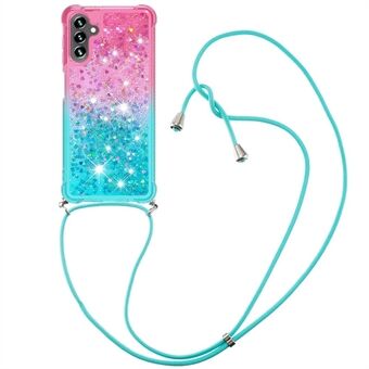 YB Quicksand Series-6 for Samsung Galaxy A54 5G Gradient Color Collision Proof TPU Phone Case Flowing Liquid Quicksand Back Cover with Lanyard