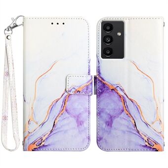 YB Pattern Printing Leather Series-5 for Samsung Galaxy A54 5G Marble Pattern PU Leather Wallet Case Magnetic Clasp Phone Stand Cover with Large Hand Strap