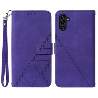 Anti-scratch Phone Cover For Samsung Galaxy A54 5G YB Imprinting Series-1 PU Leather Business Imprinted Lines Phone Case Stand Wallet with Hand Strap