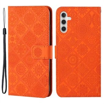 For Samsung Galaxy A54 5G Ethnic Style Flower Imprinted PU Leather Phone Case Stand Wallet Magnetic Clasp Cover with Strap