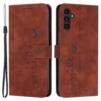 For Samsung Galaxy A54 5G Magnetic Flip Folio PU Leather Wallet Phone Case Imprinted Heart Shape Skin-touch Feeling Stand Cover with Strap