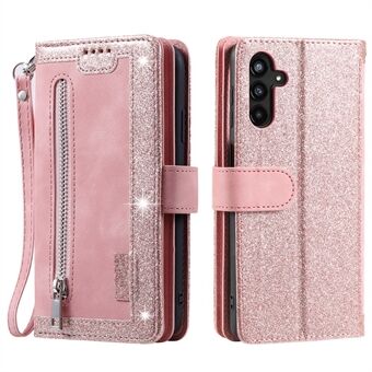 For Samsung Galaxy A54 5G Zipper Pocket Anti-Scratch Cell Phone Case PU Leather+TPU Phone Shell Phone Cover with 9 Card Slots