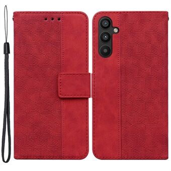 For Samsung Galaxy A54 5G Wrist Strap Phone Shell Imprinted Geometry Pattern Phone Case PU Leather Magnetic Closure Stand Wallet