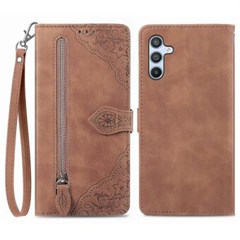 For Samsung Galaxy A54 5G Flower Imprinted Pattern PU Leather Zipper Pocket Case Wallet Stand Phone Cover