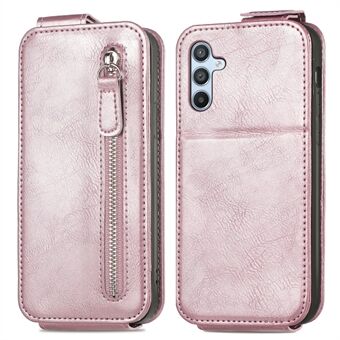 For Samsung Galaxy A54 5G Vertical Flip Phone Case Dustproof PU Leather Zipper Wallet Foldable Stand Cover