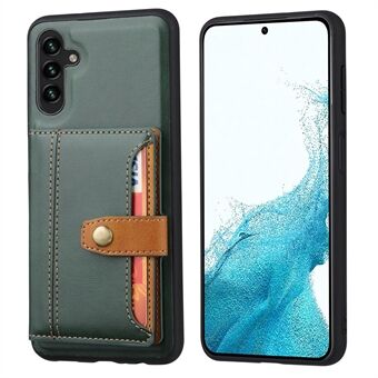 For Samsung Galaxy A54 5G Bump Proof Calf Texture Phone Case Card Slots Kickstand PU Leather Coated TPU Protective Back Cover