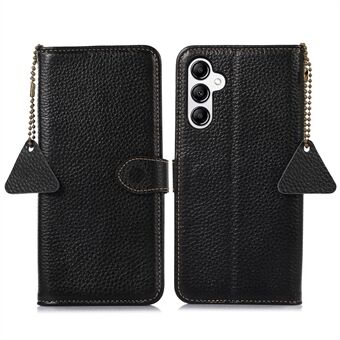 Genuine Cow Leather Cover for Samsung Galaxy A54 5G Litchi Texture RFID Blocking Stand Wallet Phone Case