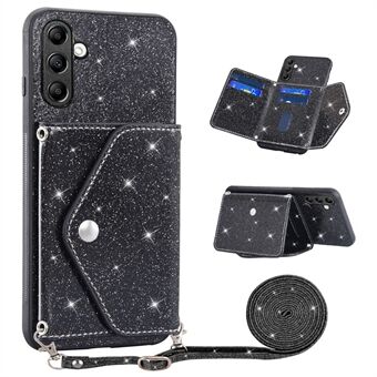 For Samsung Galaxy A54 5G Card Holder Glitter Phone Kickstand Case PU Leather Coated TPU Cover