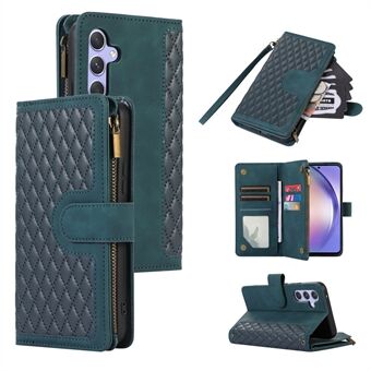 For Samsung Galaxy A54 5G Zipper Pocket 9 Card Slots Leather Phone Case Rhombus Imprint Wallet Stand Cover