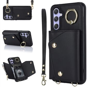 For Samsung Galaxy A54 5G Zipper Wallet Leather Coated TPU Case Rotary Ring Kickstand Phone Cover