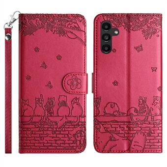 Stand Wallet Phone Leather Cover for Samsung Galaxy A54 5G , Imprinted Wall Cats Phone Case with Strap