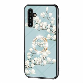 Kickstand Phone Case for Samsung Galaxy A54 5G Flower Pattern Tempered Glass+PC+TPU Cover