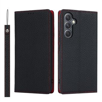 For Samsung Galaxy A54 5G Genuine Cow Leather Flip Case Litchi Texture Wallet Stand Phone Cover with Strap