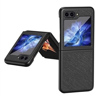 For Samsung Galaxy Z Flip5 5G Cross Texture Phone Case Rubberized PU Leather Hard PC Phone Cover