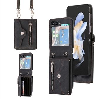 For Samsung Galaxy Z Flip5 5G RFID Blocking Card Bag Case PU Leather+PC Phone Cover with Kickstand