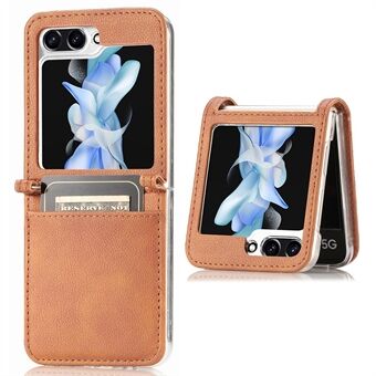 Protective Slim Case for Samsung Galaxy Z Flip5 5G Litchi Texture Card Holder PU Leather PC Phone Cover