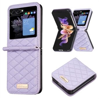 BINFEN COLOR For Samsung Galaxy Z Flip5 5G PU Leather+PC Case Imprinted Rhombus Pattern Phone Cover