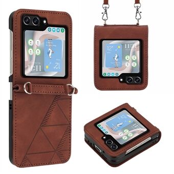 YB Imprinting Series-1 for Samsung Galaxy Z Flip5 5G Phone Leather Cover Imprinted Phone Case with Shoulder Strap