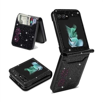 For Samsung Galaxy Z Flip5 5G PU Leather + PC Card Slot Case Laser Carving Glittery Starry Style Phone Cover