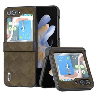 ABEEL For Samsung Galaxy Z Flip5 5G Leather Coated PC Phone Case Grid Texture Hinge Design Phone Cover