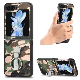 For Samsung Galaxy Z Flip5 5G PU Leather + PC Camouflage Pattern Case Ring Holder Kickstand Phone Cover