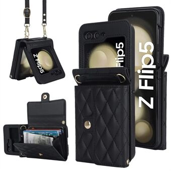 ZD 03 Phone Case for Samsung Galaxy Z Flip5 5G PU Leather + PC RFID Blocking Wallet Cover with Strap