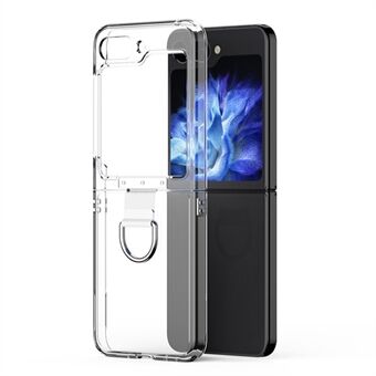 For Samsung Galaxy Z Flip5 5G Hard PC Phone Case Transparent Phone Cover with Metal Ring Holder