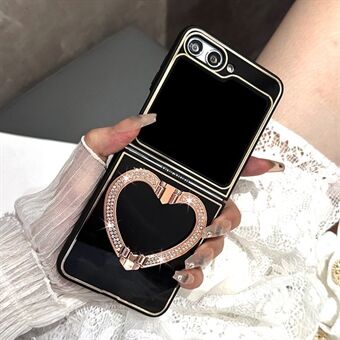 For Samsung Galaxy Z Flip5 5G Acrylic + TPU Phone Case Rhinestone Decor Heart Shape Kickstand Cover