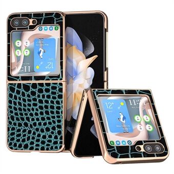 For Samsung Galaxy Z Flip5 5G Electroplating Phone Case Crocodile Texture Genuine Cow Leather Coated PC Cover