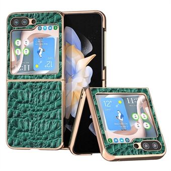 For Samsung Galaxy Z Flip5 5G Genuine Cow Leather Coated PC Case Canopy Texture Electroplating Phone Cover