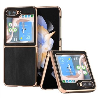 For Samsung Galaxy Z Flip5 5G Electroplating Phone Case Cowhide Texture PU Leather Coated PC Cover