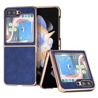 For Samsung Galaxy Z Flip5 5G Electroplating Phone Cover Textured PU Leather Coated Hard PC Case