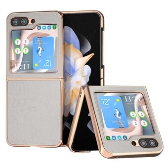 Electroplating Phone Case for Samsung Galaxy Z Flip5 5G , Genuine Cow Leather Coated PC Cover