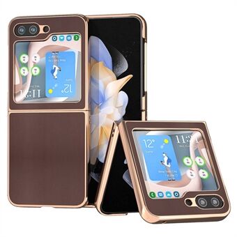 Nappa Texture Case for Samsung Galaxy Z Flip5 5G , Genuine Cow Leather Coated PC Electroplating Phone Cover