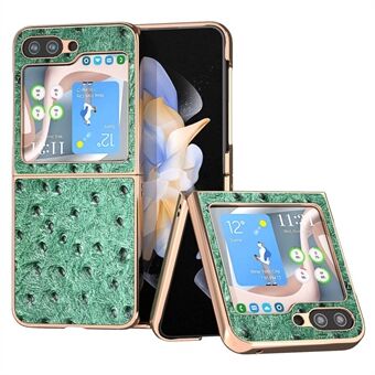 For Samsung Galaxy Z Flip5 5G Phone Case Ostrich Texture Electroplating Genuine Cow Leather Coated PC Cover