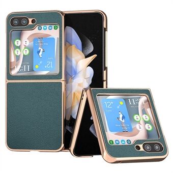 For Samsung Galaxy Z Flip5 5G Litchi Texture Non-Slip Case Genuine Cow Leather + PC Electroplating Phone Cover