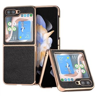 For Samsung Galaxy Z Flip5 5G Electroplating Back Cover Genuine Cow Leather + PC Litchi Texture Phone Case