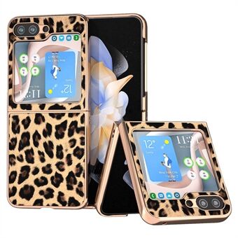 For Samsung Galaxy Z Flip5 5G Leopard Pattern Phone Case PU Leather + PC Electroplating Cover