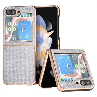 For Samsung Galaxy Z Flip5 5G PU Leather + PC Anti-Drop Case Rhinestone Texture Electroplating Frame Phone Cover