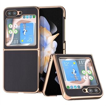 For Samsung Galaxy Z Flip5 5G PU Leather Coated PC Case Nano Electroplating Textured Anti-Scratch Phone Cover