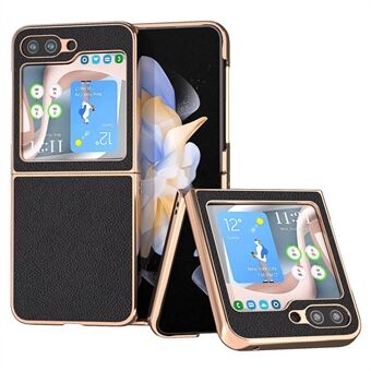 For Samsung Galaxy Z Flip5 5G Litchi Texture Phone Case Genuine Cow Leather + PC Nano Electroplating Cover