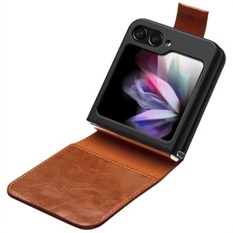 QIALINO For Samsung Galaxy Z Flip5 5G Genuine Cow Leather+PC Phone Case Card Holder Slim Fit Cover